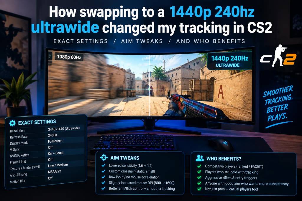 How swapping to a 1440p 240hz ultrawide changed my tracking in cs2: exact settings, aim tweaks, and who benefits