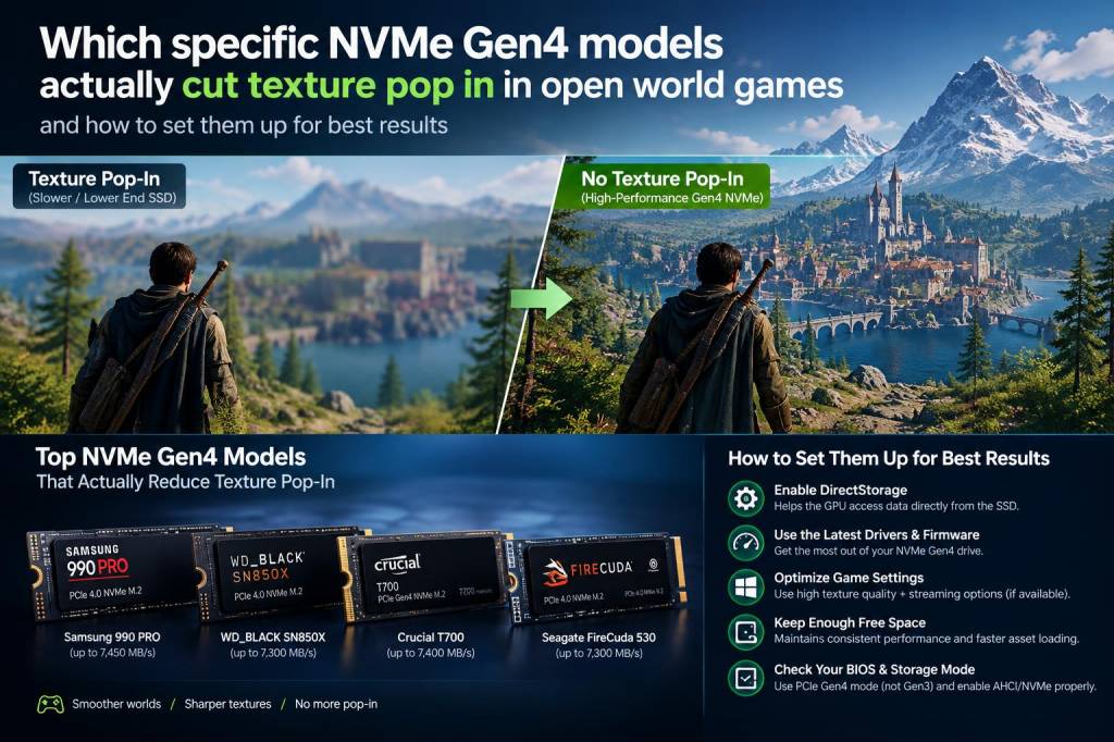 Which specific nvme gen4 models actually cut texture pop-in in open-world games and how to set them up for best results