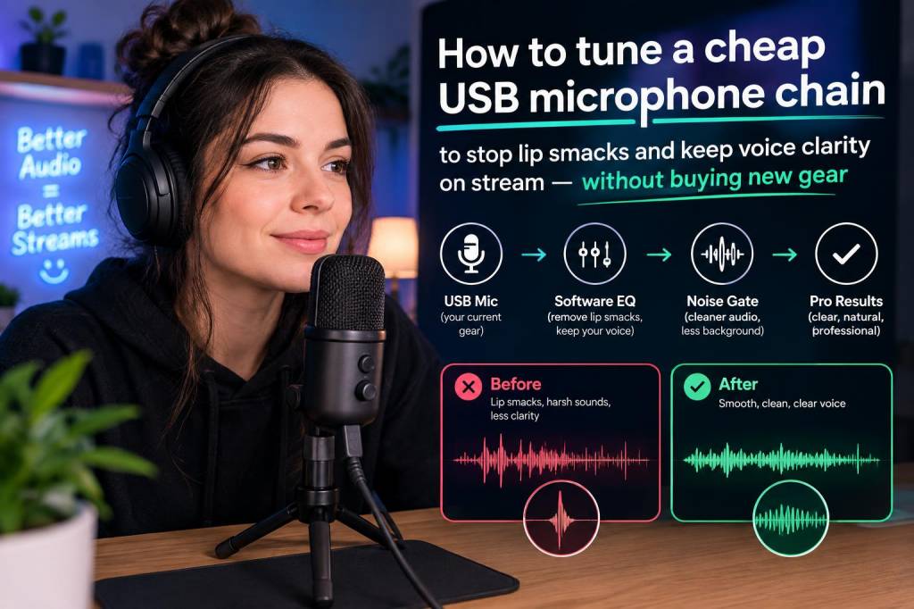 How to tune a cheap usb microphone chain to stop lip smacks and keep voice clarity on stream without buying new gear